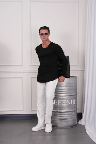 Modefendi Slim Fit Oval Kesim Uzun Kollu Pamuk Basic Tshırt Siyah