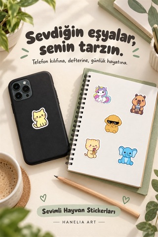 47 Adet Sevimli Hayvan Sticker Seti Çıkartma, Laptop, Telefon, Defter, Ajanda Süsleme Çok Renkli