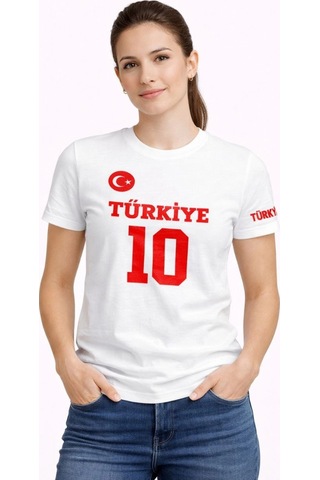Wear Vexel Kadın Türkiye Ay Yıldız Baskılı 10 Numara Forma Tişört Taraftar T-shirt - Beyaz Beyaz