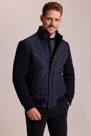 Ysf Erkek Lacivert Slim Fit Kolu Trikolu Mont