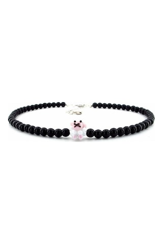 Solfera Kuzucuk Figürlü Siyah Oniks Doğal Taş Kadın Kolye Q0597 Yeşil