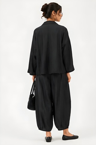 Lili Woman Kadın Siyah Krinkle Dokulu Oversize İkili Takım 50970