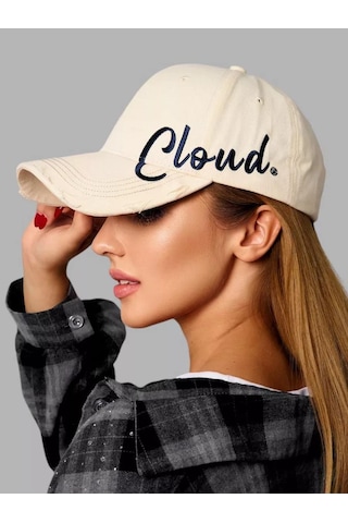Valkyrie Unisex Eskitme Detaylı Şapka Yazı Nakışlı Ayarlanabilir Beyzbol Şapkası Krem