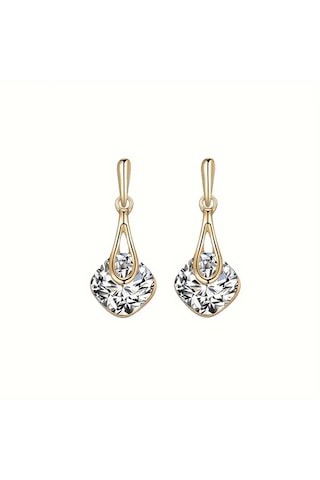 Moda Zarif Kolye, Küpe Swarovski Taşlı Set, Sevgililer Günü Altın - Beyaz