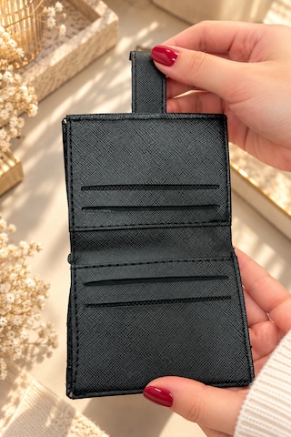 Elpida Bags Kadın Siyah Deri Görünümlü Çok Bölmeli Çıtçıtlı Kartlık & Cüzdan SİYAH