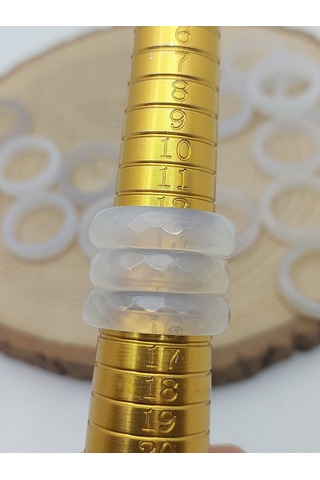 Akik Taşı Yüzük Sisli Beyaz Alacalı Faset Kesim 6mm Kalınlık 59914 Bakır