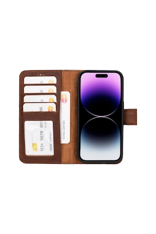 Apple iPhone 15 Pro Uyumlu Deri Cüzdanlı Kılıf Liluri G2