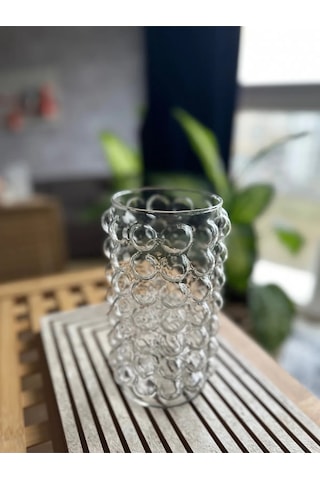 El İşçiliği Silindir Bouble Desenli Fenomen Dekoratif Vazo Mumluk 10x 25 Cm Yükseklik Beyaz