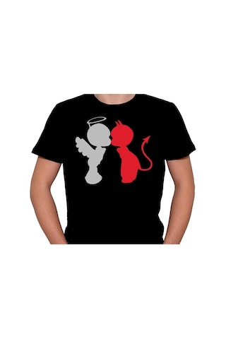 Angel Devil Love Şeytan Melek Aşkı İyilik Kötülük Tişört Unisex T-shirt 001
