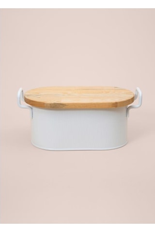 The Mia Stripe Ahşap Kapaklı Ekmek Saklama Kutusu Beyaz 40 22 18 Cm Beyaz