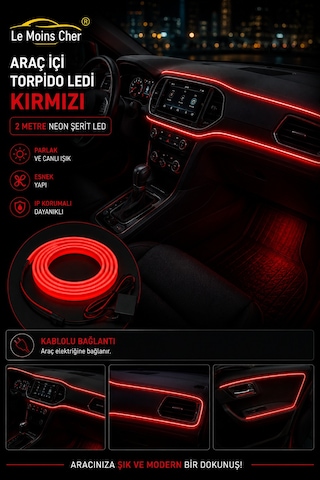 Volvo S60 Momentum Araç İçi Torpido Ledi Kırmızı 2 Metre Neon Ip Şerit Led