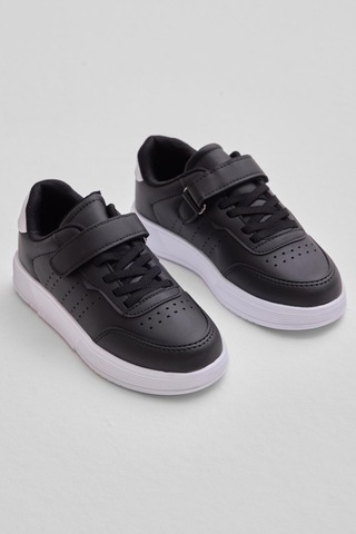 Faylon Hafif Taban Bağcıklı Çocuk Unisex Siyah Beyaz Günlük Spor Ayakkabı Tbprf010 Siyah Beyaz