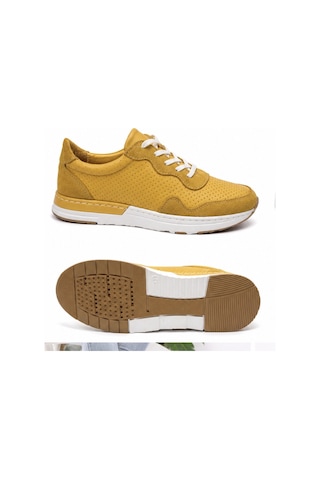 N Napa Shoe Np.7303.sarı Deri Napa Shoe Hakiki Deri Kadın Comfort Sneaker Hardal Sarısı