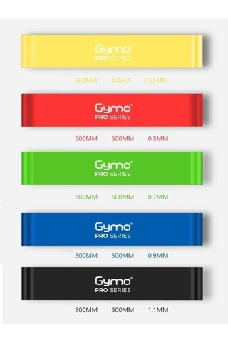 Gymo Pro Series Çantalı Direnç Bandı Fitness Pilates Esnetme Lastiği 5'li Set Gökkuşağı Çok Renkli