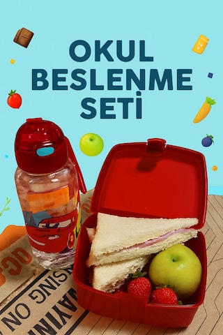 Renetto T-850 Okul Beslenme Seti Kırmızı Araba Desenli Kırmızı