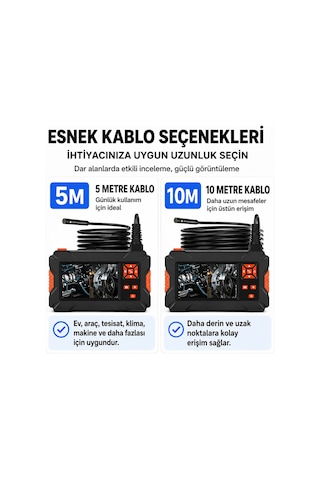 5 Metre 3 Kameralı Ekranlı Kayıt Yapabilen Endoskopi Yılan Kamera