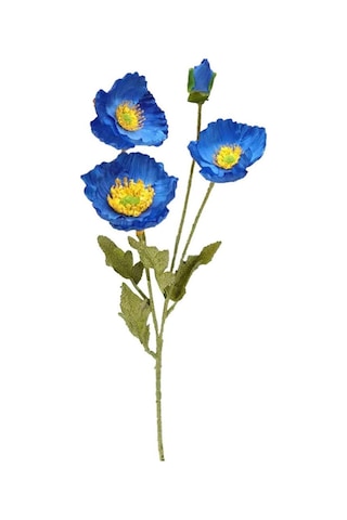 Yapay Çiçek Gelincik Çiçeği Mavi Koyu Renk 3 Çiçek 1 Tomurcuk 59cm