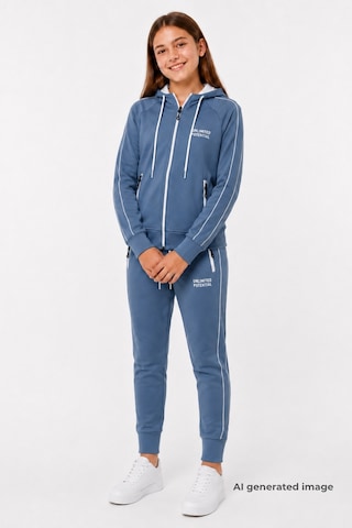 Pina Kids Kız Çocuk Scuba Unlimited Çift Şeritli Kapüşonlu Reglan Kol Dalgıç Kumaş Eşofman Takımı Esf7023 Indigo