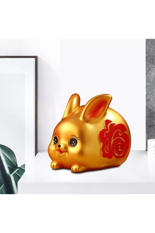 Opulentliving Çin Tarzı Şanslı Tavşan Para Bankası, 10x14x10cm, Seramik, Ev Ve Ofis Dekoru, Hediyelik 10cmx14cmx10cm