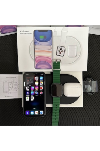 Wearfitpro İphone Modelleriyle Uyumlu Kablosuz Şarj Standı 3in1 Telefon Akıllı Saat Şarj Standı