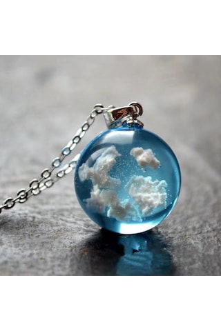 Chavin 3 Boyutlu Mavi Bulut Kadın Kolye Eg08 Gri