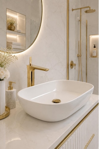 Fontana Fk-5122 Mat Altın Yüksek Lavabo Bataryası Modern Şık Tasarım Gold Lavabo Bataryası