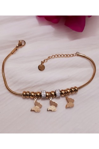 Giftworld Kelebek Charmlı Çelik Bileklik Altın