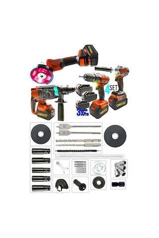 Deko DKMG4 4'lü Set 21V 3.0ah Şarjlı Taşlama + Hilti + 10 MM Darbeli Matkap + Somun Sıkma Makinesi