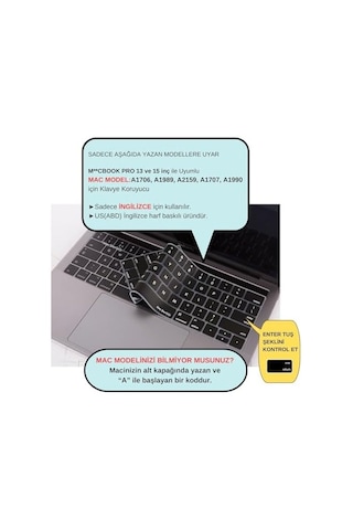 Us İngilizce Klavye Koruyucu Macbook Pro 13 15 Touch Bar Uyumlu A1706 A1989 A2159 A1707 A1990 Amerikan Düz Enter Ansı Silikon Keyboard Cover Siyah