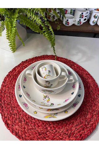 6 Parça Unıcorn Model Çocuk Bebek Yemek Takımı Beslenme Seti Çok Renkli