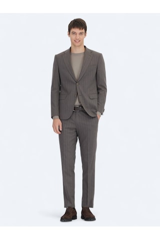 Kahverengi Çizgili Modern Fit Yün Karışımlı Takım Elbise Kahverengi