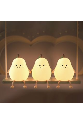 Ruicoo Armut Şekilli Bebek Gece Lambası - 7 Renkli, Usb Şarjlı, Yumuşak Dokunuşlu Haki