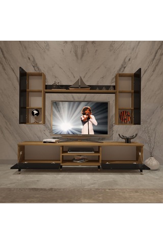 Decoraktiv Eko 7 Mdf Dvd Gold Tv Ünitesi Tv Sehpası Pera - Siyah