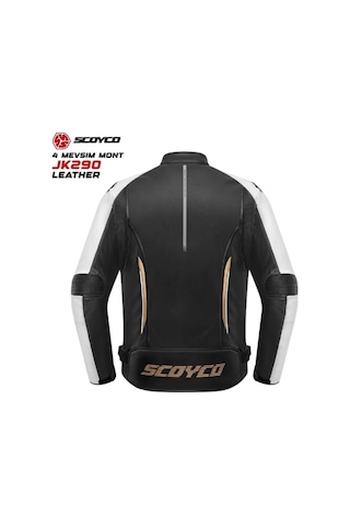 Scoyco Jk290 4 Mevsim Deri Motosiklet Montu Siyah Beyaz