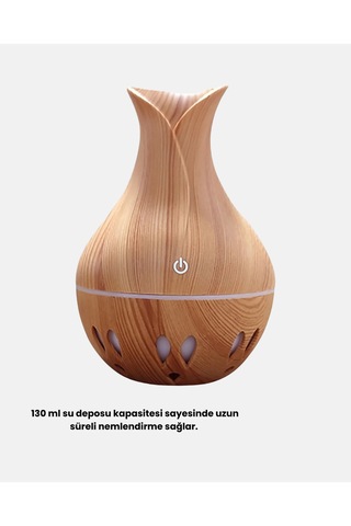 Ahşap Desenli Aromaterapi Difüzör 130 Ml Ultrasonik Ve 7 Renk Led Işıklı -