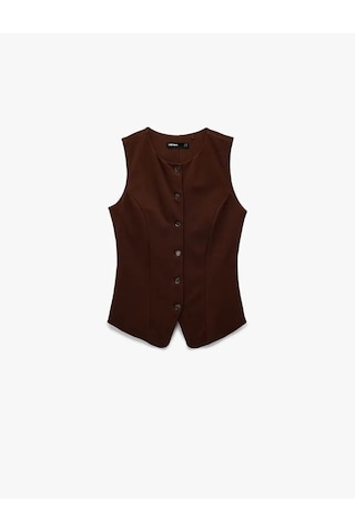 Koton V Yaka Düğmeli Slim Fit Kahverengi Kadın Yelek 6wak30093ek Kahverengi