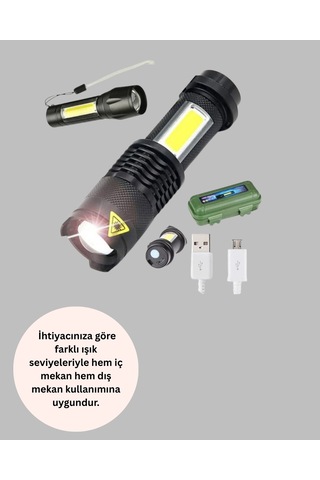 Kargo 4 Modlu Usb Şarjlı Led El Feneri Kamp Ve Outdoor Najmaddin Çok Renkli