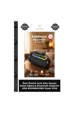 Özel Üretim Açık Alan Seyyar Kolon Eğlence Bluetooth Hoparlör 30w Boombox680 Siyah Ipx6