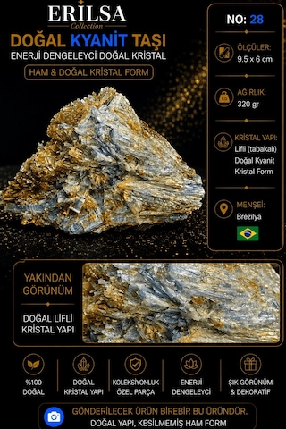 Sertifikalı Doğal Kyanit Taşı Ham Kristal Kütle Doğal Mineral No