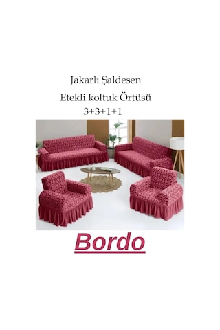 StarMall Jakarlı Şaldesen Koltuk, Kanepe, Çekyat Örtüsü Esnek 3311 Takım Bordo