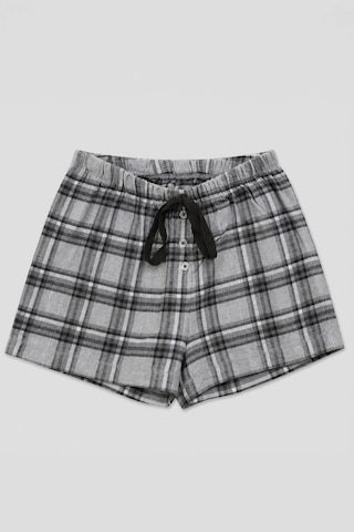 Markapia Kadın %100 Pamuk Ekose Desenli Bağcıklı Pijama Şort Gri