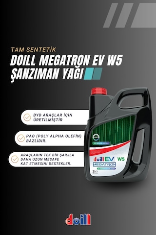 Doill Megatron Ev W5 Byd Elektrikli Araçlar İçin Tam Sentetik Pao Şanzıman Yağı 3 L