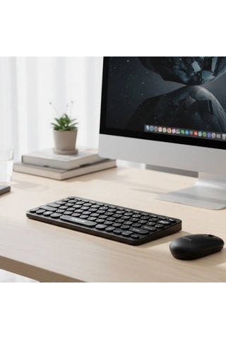 Kablosuz Lacivert Bluetooth Klavye Mouse Seti Yuvarlak Tuşlu Tasarım, Türkçe Q Dizilim, Taşınabilir, Ev Ve Ofis Kullanımına Uygun 4741