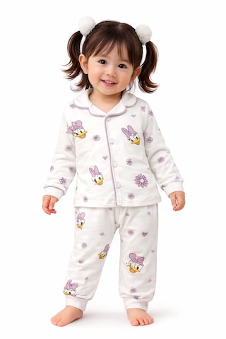 Ördek Desenli Pijama Takımı Beyaz- Mor