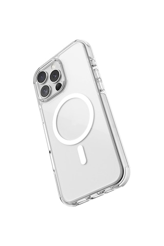 Apple iPhone 16 Pro Max Kılıf Magsafe Uyumlu Airbag Tasarımlı Raptic Clear Serisi Şeffaf Kapak Beyaz