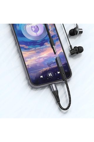 Go Des Gd-uc166 Lightning To 3.5mm Aux Çevirici Örgülü Ses Adaptörü Gri