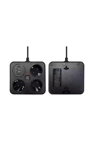 Akım Korumalı Anahtarlı Priz - 3x Priz - 2x Usb - 2x Type-c - 2 Mt Kablo Hızlı Şarj Özellikli Siyah Standart