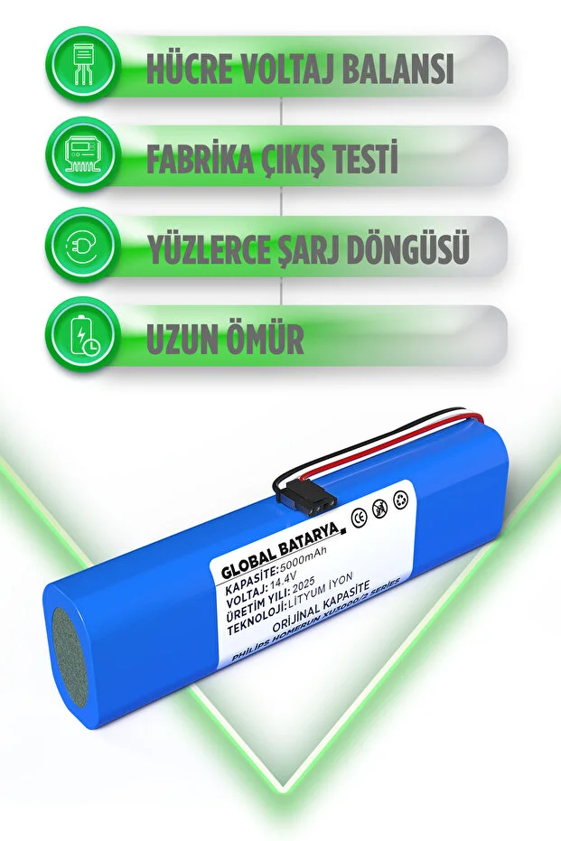 Philips Homerun 3000 Serisi Aqua Xu3000-02 Uyumlu Batarya 14.4v 5000mah Pil Kapasite