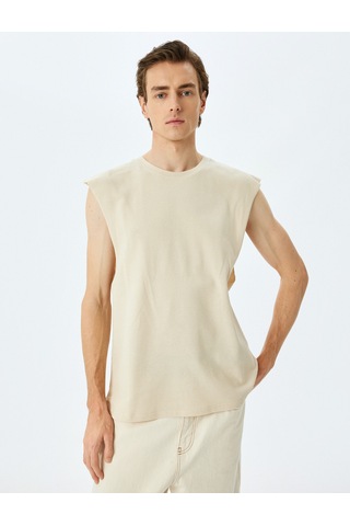 Koton Pamuklu Bisiklet Yaka Oversize Kolsuz Tişört Bej 5sam30002mk Ekru