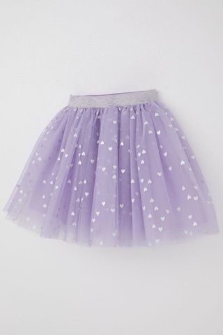 Breeze Kız Çocuk Tütü Etek Simli Kalp Desenli Beli Lastikli 5-10 Yaş, Lila Lila
